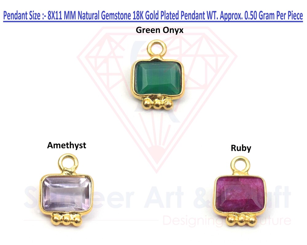 Natural Gemstone With 18K Gold Plated Handmade Bezel Pendant