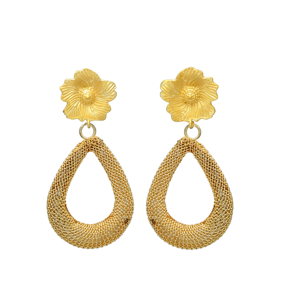 New arrival woman gold plated flower top drop earring