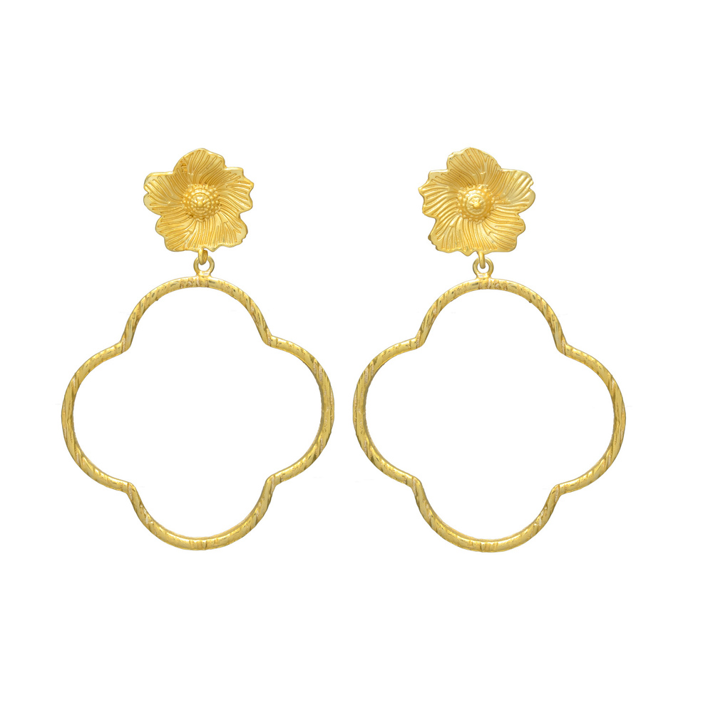 New arrival woman clover flower top gold plated earring set