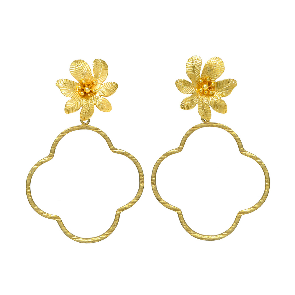 New arrival woman clover flower top gold plated earrings