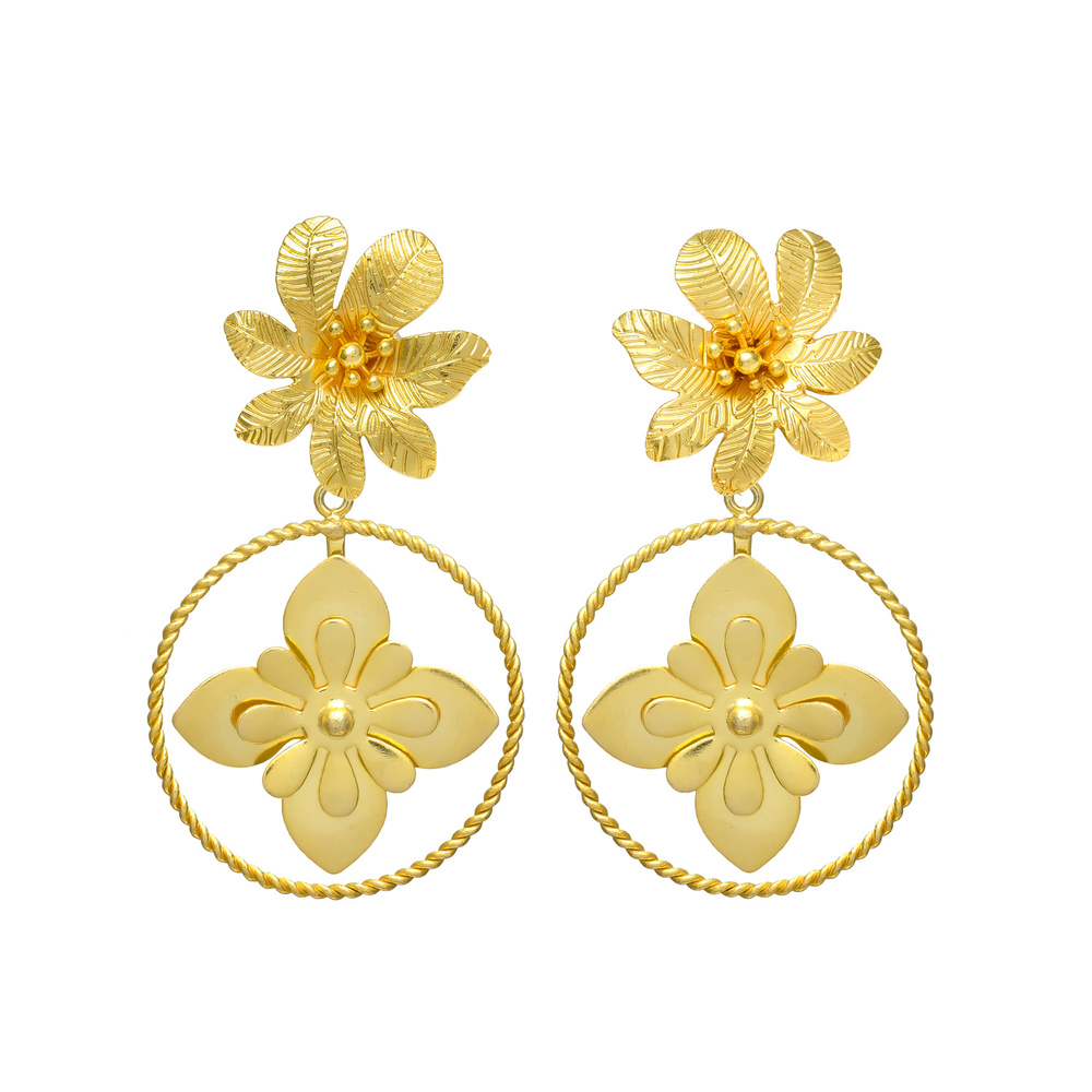 New arrival flower and star woman gold plated earring set