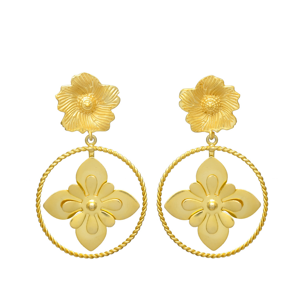 New arrival flower and star woman gold plated earrings