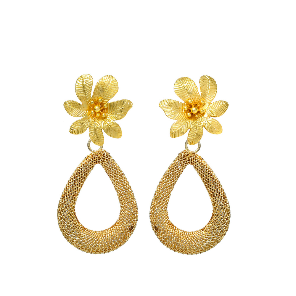 New arrival woman gold plated flower top drop earrings