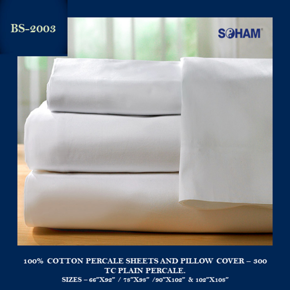 Pr-2003-hotel Sheets- 300 Tc  Cotton Plain Percale - Color: White