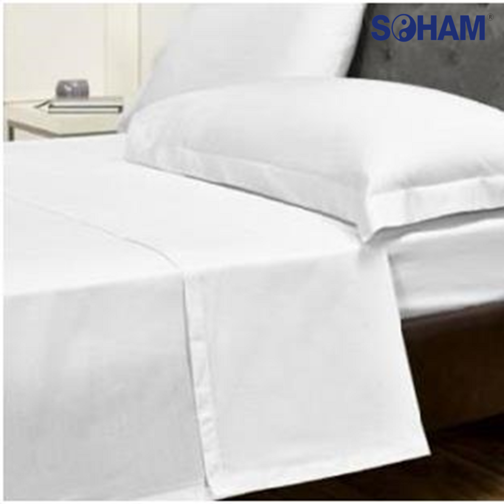 Pr-2003-hotel Sheets- 300 Tc  Cotton Plain Percale - Color: White