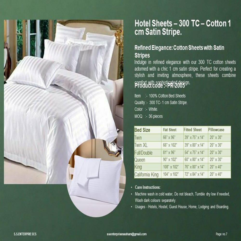 Pr-2005-hotel Bed Sheets - 300 Tc 1 Cm Satin Stripe - Color: White