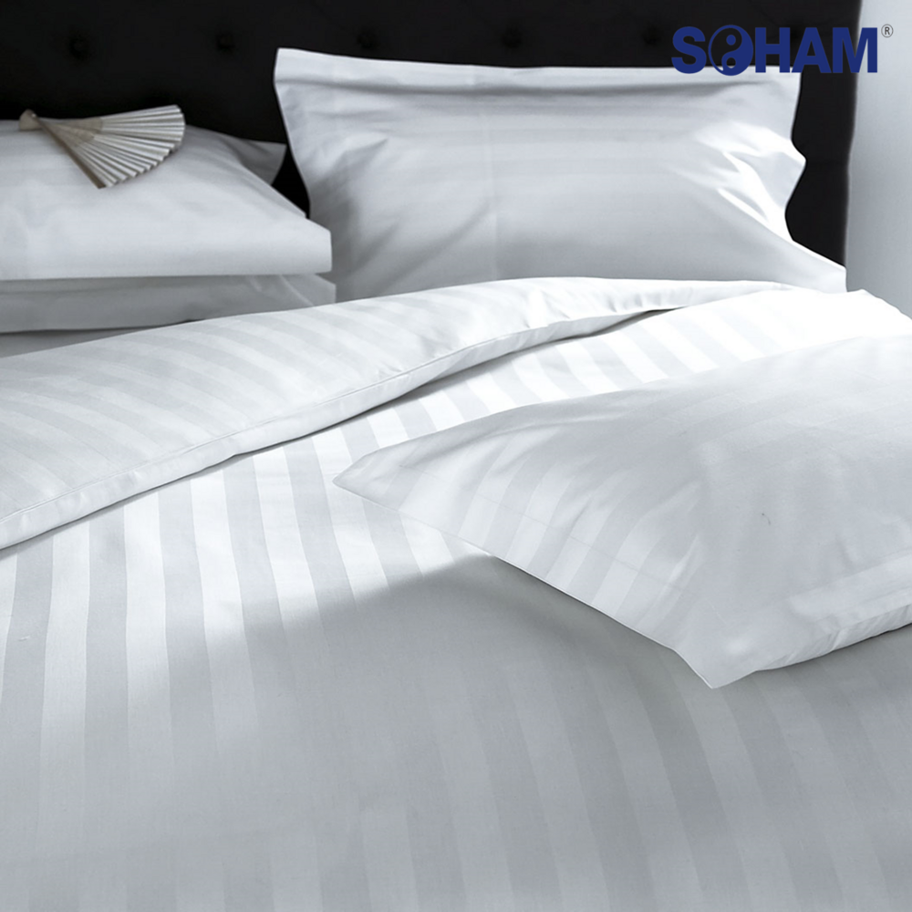 Pr-2005-hotel Bed Sheets - 300 Tc 1 Cm Satin Stripe - Color: White