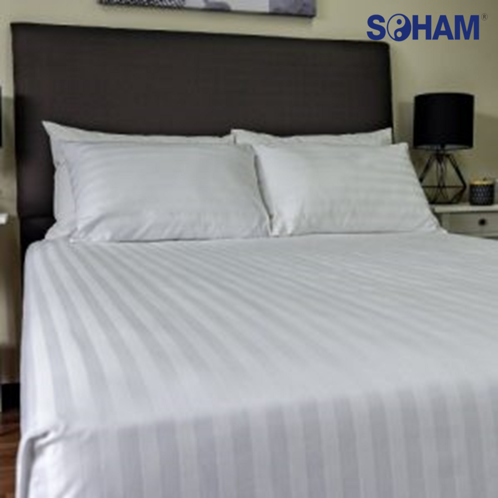 Pr-2005-hotel Bed Sheets - 300 Tc 1 Cm Satin Stripe - Color: White
