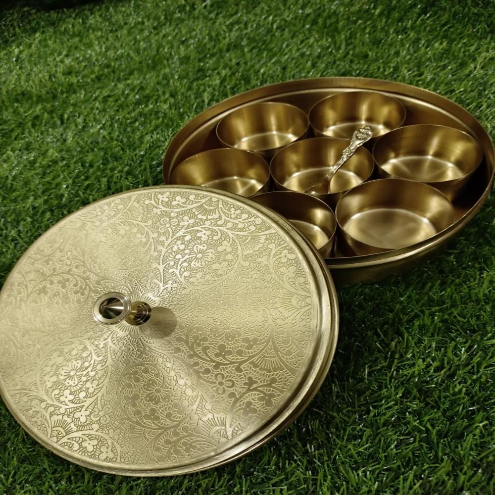 Brass Masala Box  Lid with Ring Design