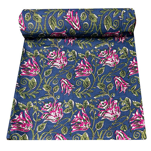 Cotton Hand Block Floral Print Fabric - Color: Multicolor