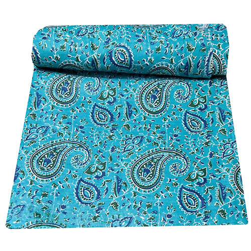 Cotton hand block blue floral print fabric