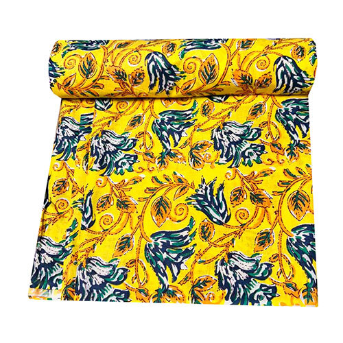 Cotton Hand Block Print Fabric Yellow Floral - Color: Multicolor