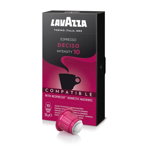 Lavazza Deciso Coffee Capsule - Organic Aa Coffee Beans , Dark Brown Appearance, Smooth Taste, Sugar-free, Full-bodied Flavor