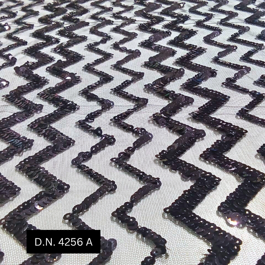 Allover Black Sequins On Mesh Lace Fabric - Material: Net