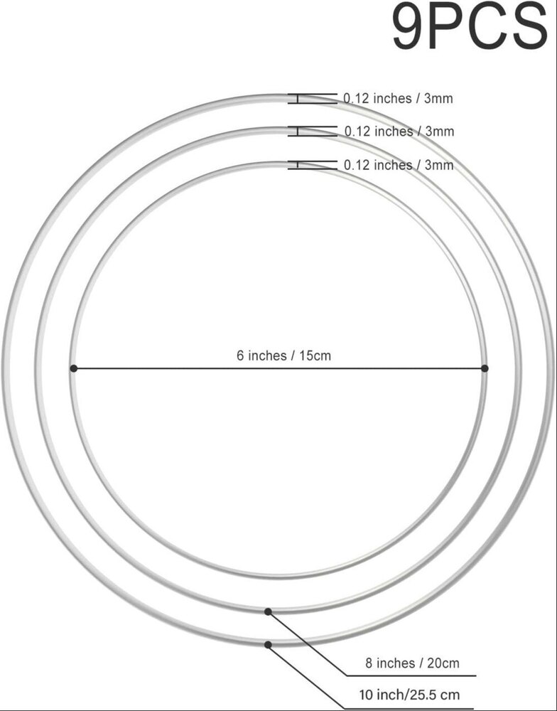 9 Pcs 3 Sizes Metal Floral Hoop Wreath Macrame Silver Hoop Rings For Diy Floral Macrame Hoop - Application: Industrial