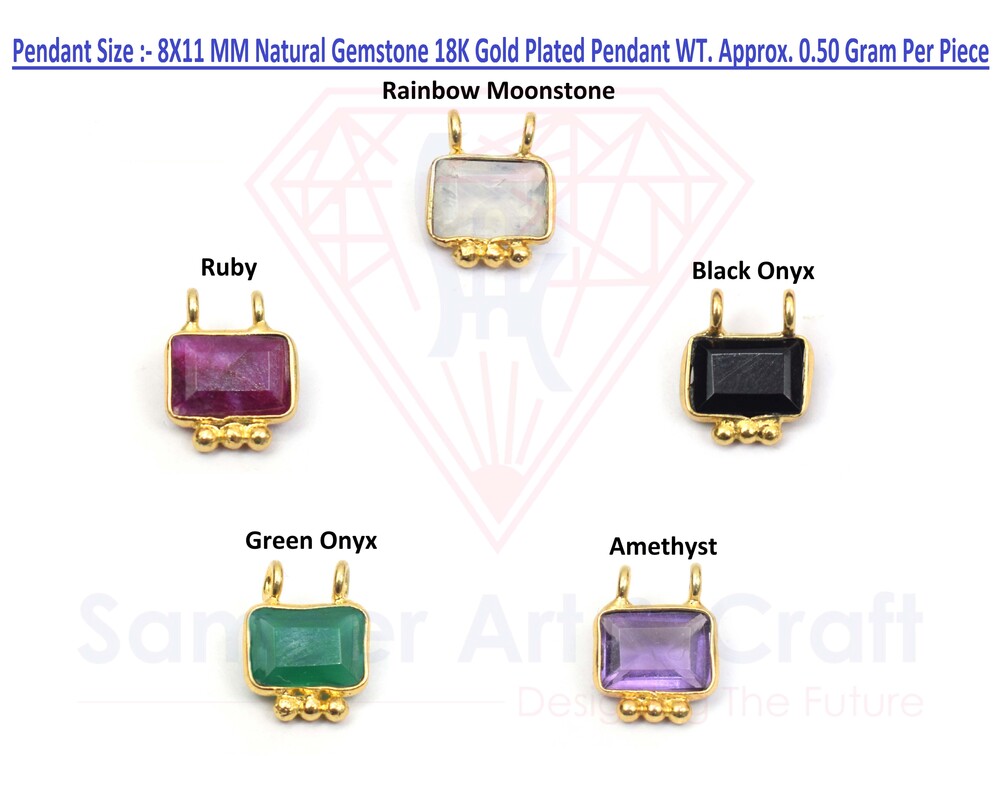 Brass  With 18K Gold Plated Natural Gemstone Handmade Bezel Pendant