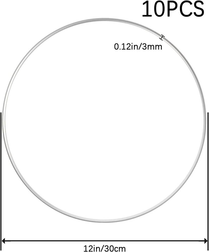 10 Pieces 12 Inch Large Silver Metal Floral Hoop Wreath Macrame Hoop Rings for Festival Decorations