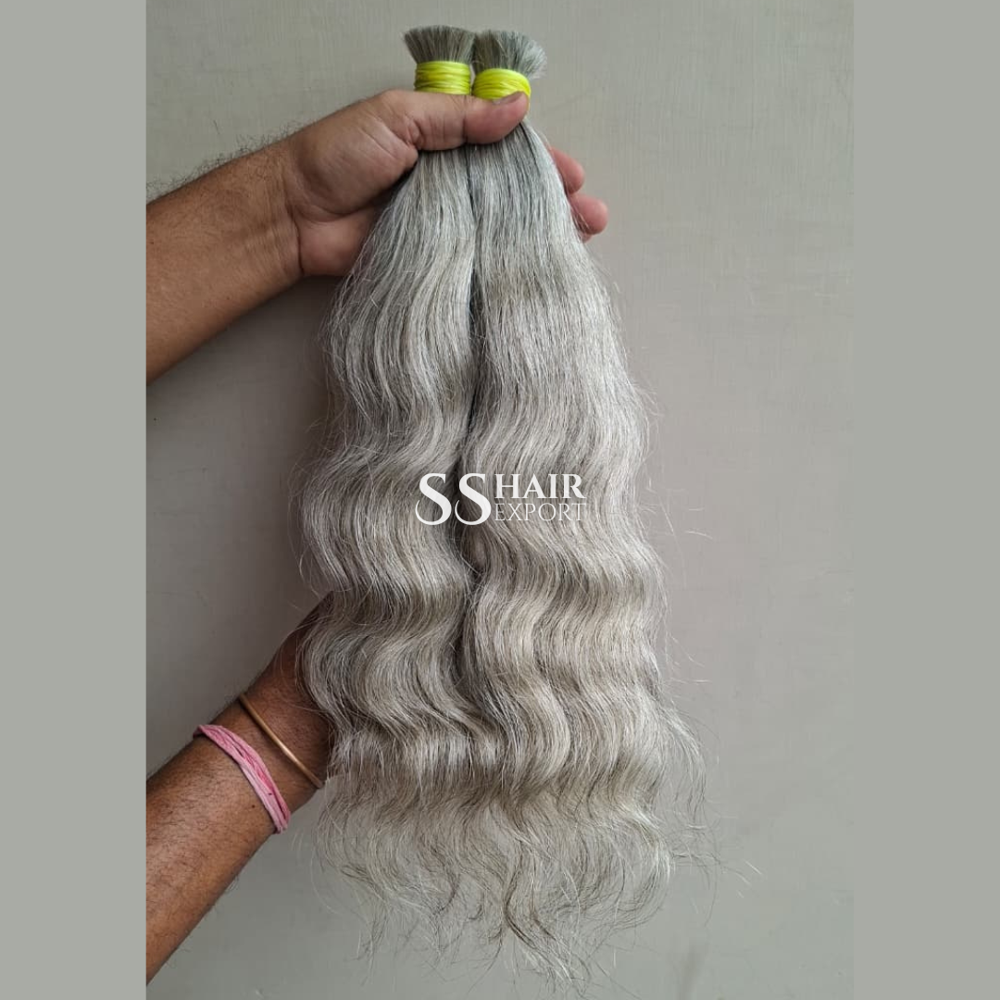 South Indian Temple Remy Grey Color Bulk Hair - Color: Natural Black And Natural Brown