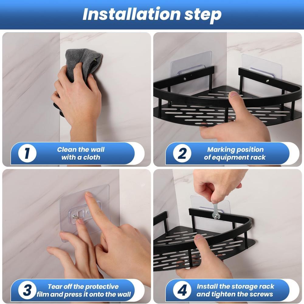 Aluminum Heavy Duty Self Adhesive Bathroom Corner Shelf Pack Of 2