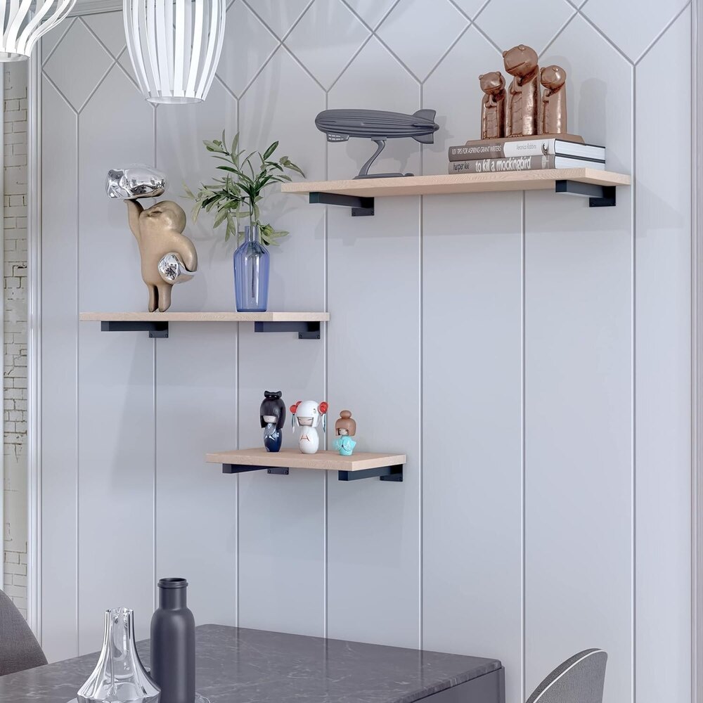 16 Inch, Heavy Duty Black Floating Shelving Bracket Set Of 4 - Finish: Smooth