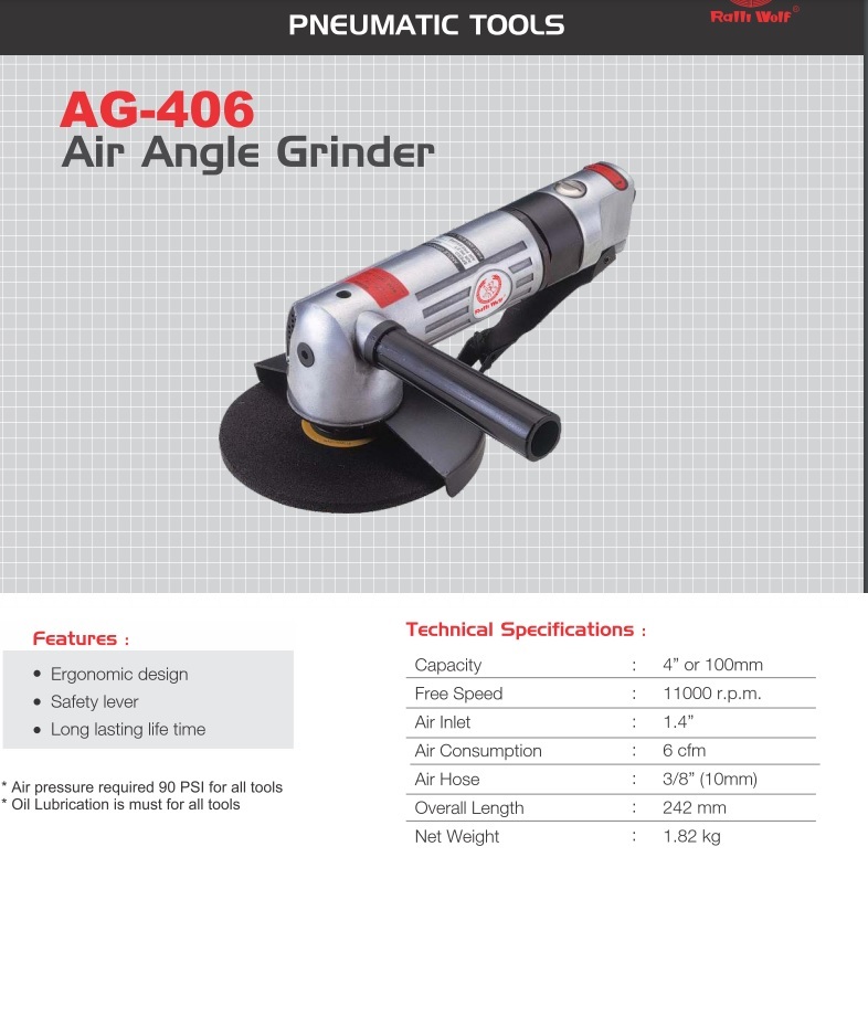 Ralli Wolf Air Angle Grinder (Ag-406) - Application: Grinding