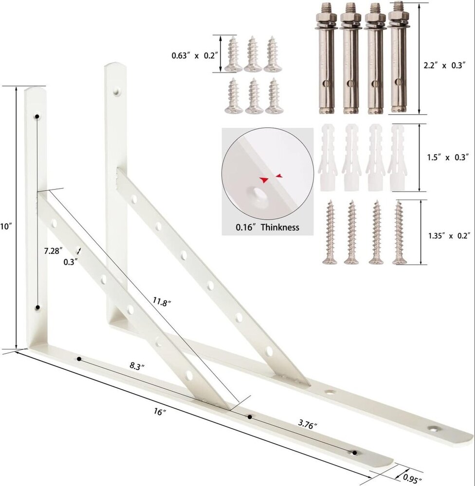 16 Inch, Heavy Duty 90 Degree Floating Wall Shelves Brackets Triangle Shelf Brackets