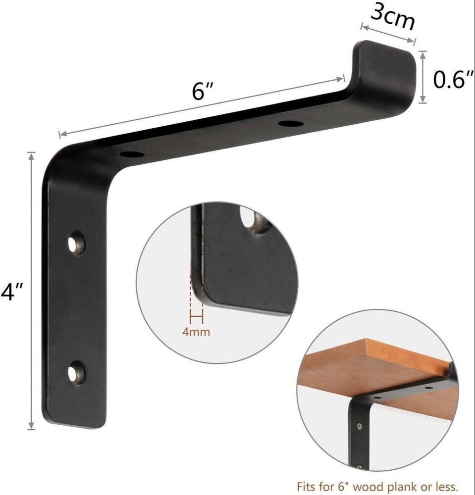 6 Inch Heavy Duty Rustic Floating Shelf Bracket Metal L Shape Brackets 8 Packs