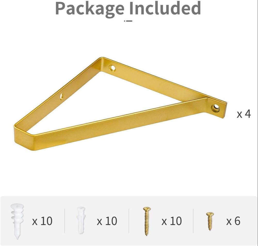 Solander Gold Shelf Brackets, Heavy Duty Floating Shelves Bracket, Wall Metal Triangle Shelving