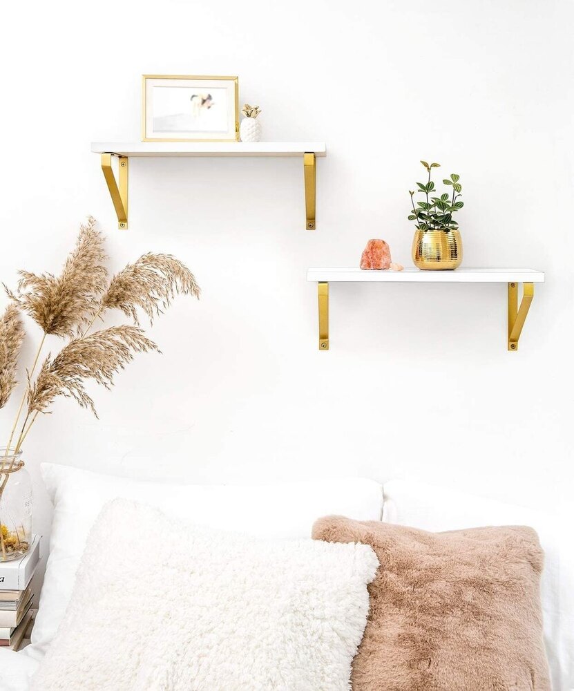 Solander Gold Shelf Brackets, Heavy Duty Floating Shelves Bracket, Wall Metal Triangle Shelving - Application: Industrial