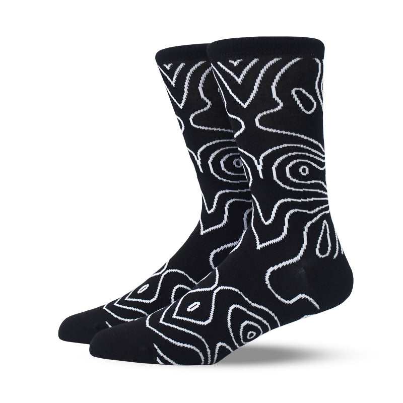 Customized Design Socks - Cotton Blend, One Size Fits All, Orange Black White | Breathable, Stretchable, Geometric Knit Design, All-season Comfort