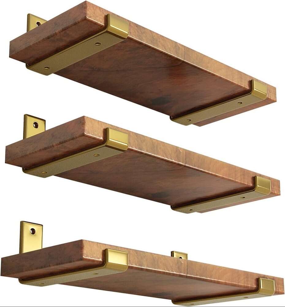 8 inch Shelf Bracket for DIY Floating Shelf, 1/5 inch Thick Heavy Duty Bracket, 6 Pack, Golden