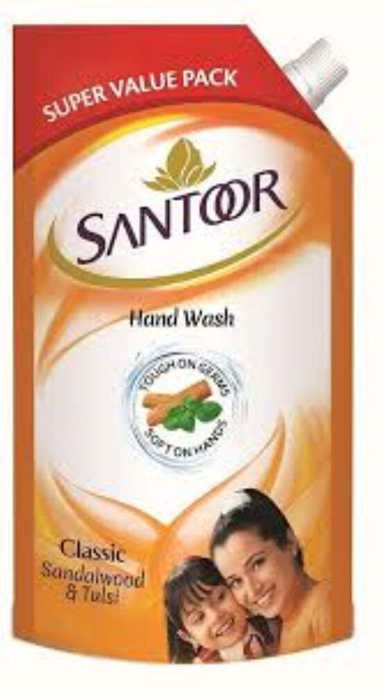 Santoor Handwash 5000ml - Pouch, Original Color | Gentle Formula With Natural Sandalwood & Tulsi, Anti-bacterial Properties, Softens Skin