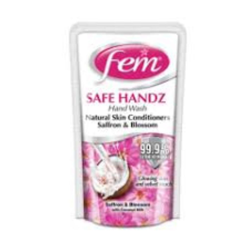 Fem Handwash Pouch Only 185ml - Pouch Material, 185ml Size, Pink/yellow Color | Gentle Olive Oil And Peach Fragrance, Nourishing Formula