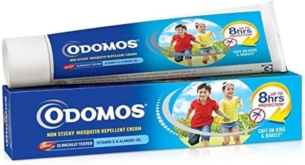 Odomos Non-sticky Mosquito Repellent Cream - 100 Gm With Vitamin E & Almond Extract Blue Color