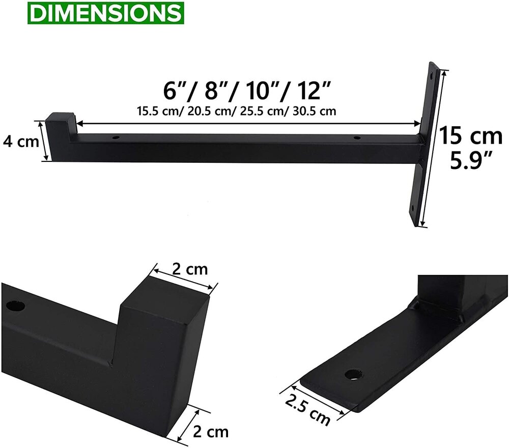6 Pcs Heavy Duty Shelf Brackets 12 Inch Wall Mounted Industrial Metal Lip