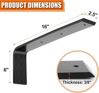 Heavy Duty Large Countertop Shelf L Bracket 16 Inch Solid Steel Metal - Support Corner Brackets