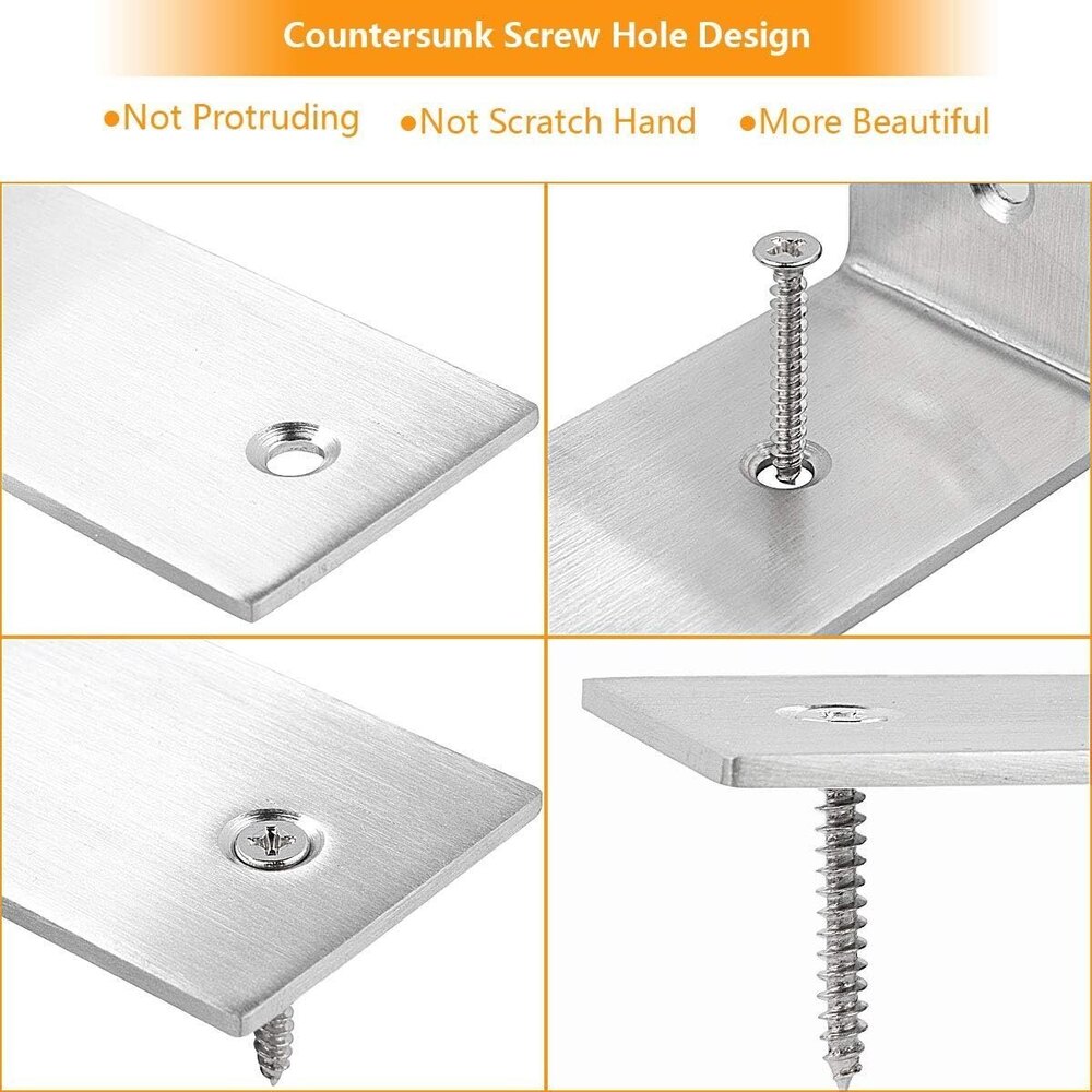 4 PCS L Shelf Brackets 6.9Inch, Stainless Steel 6.9x4 Inch Heavy Duty L Shape Corner Brace
