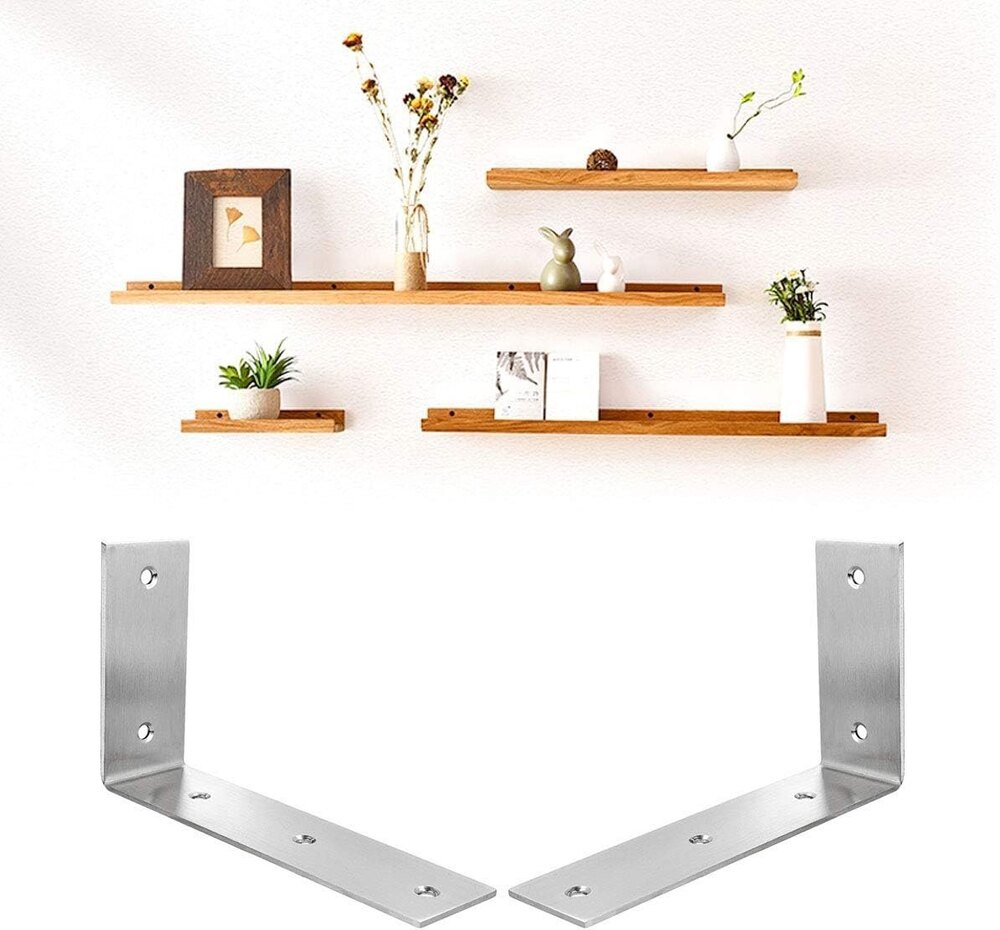 4 PCS L Shelf Brackets 6.9Inch, Stainless Steel 6.9x4 Inch Heavy Duty L Shape Corner Brace
