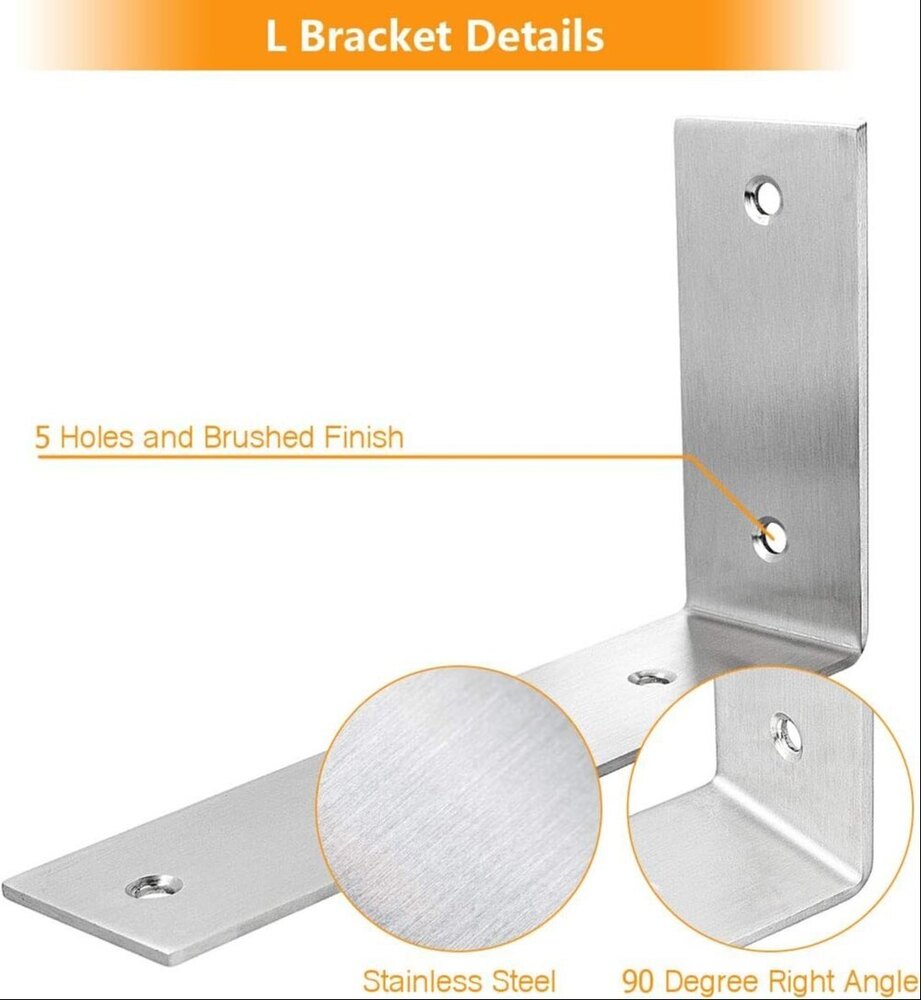 4 PCS L Shelf Brackets 6.9Inch, Stainless Steel 6.9x4 Inch Heavy Duty L Shape Corner Brace