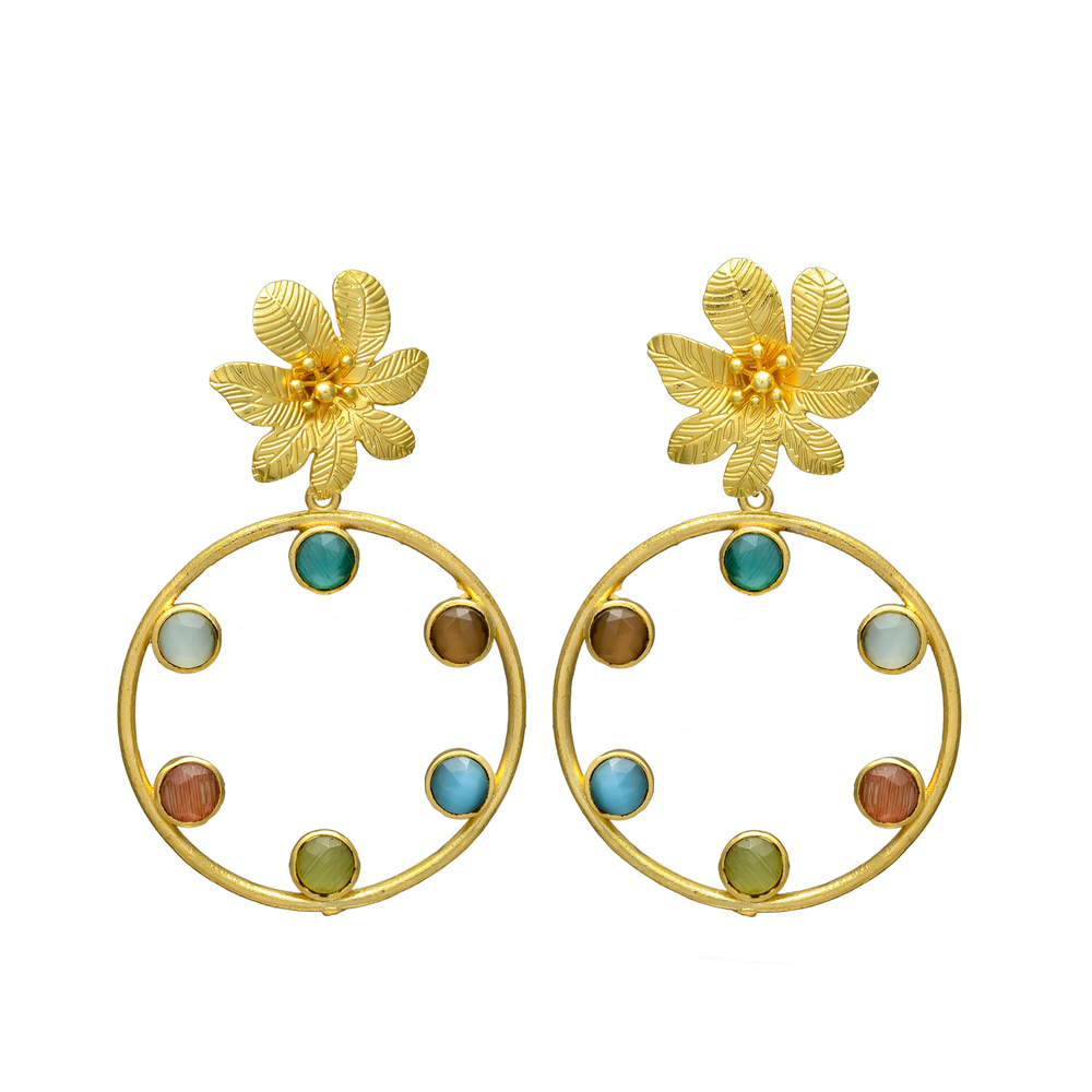 New arrival woman flower head multi gemstone circular earring