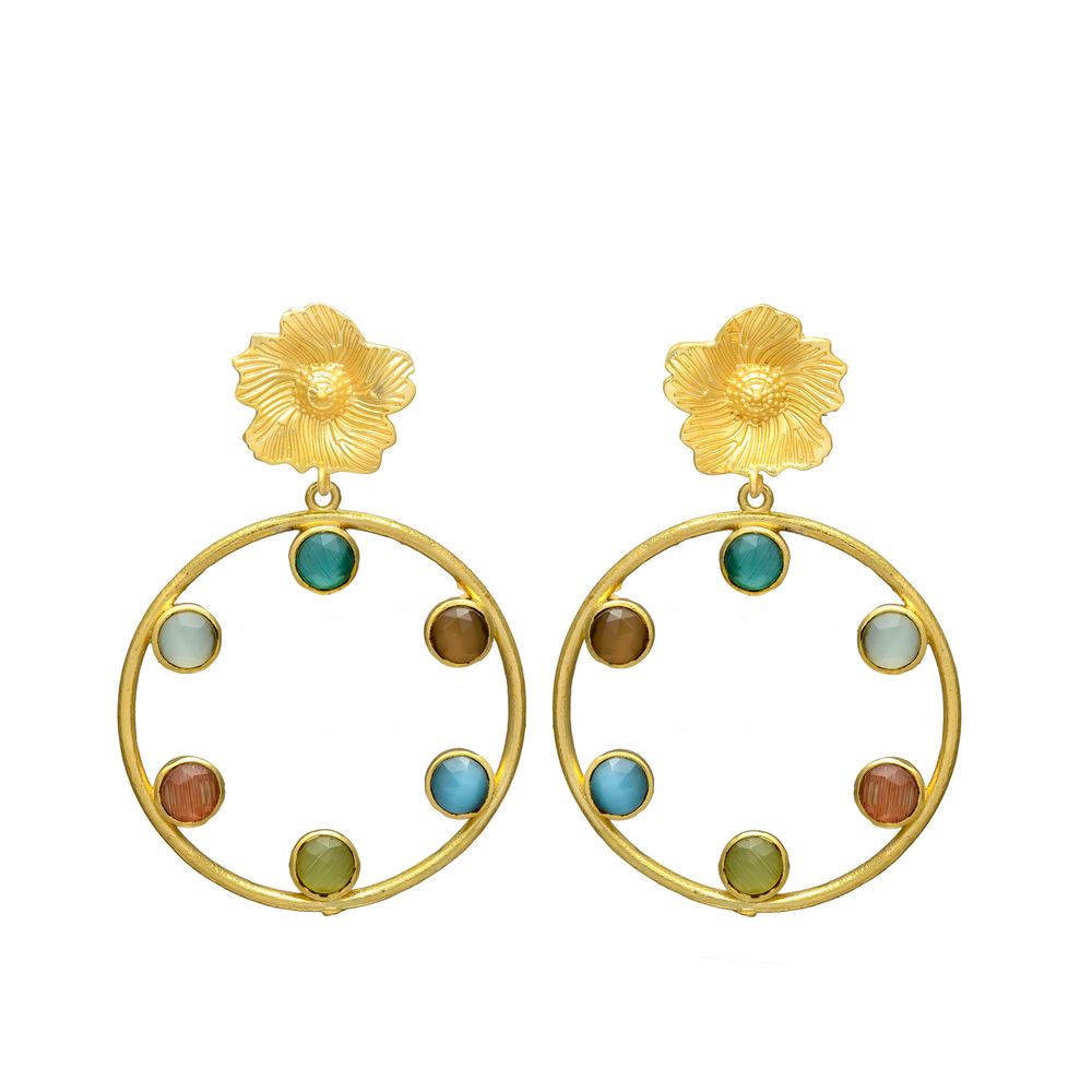 New arrival woman flower head multi gemstone circular earring set