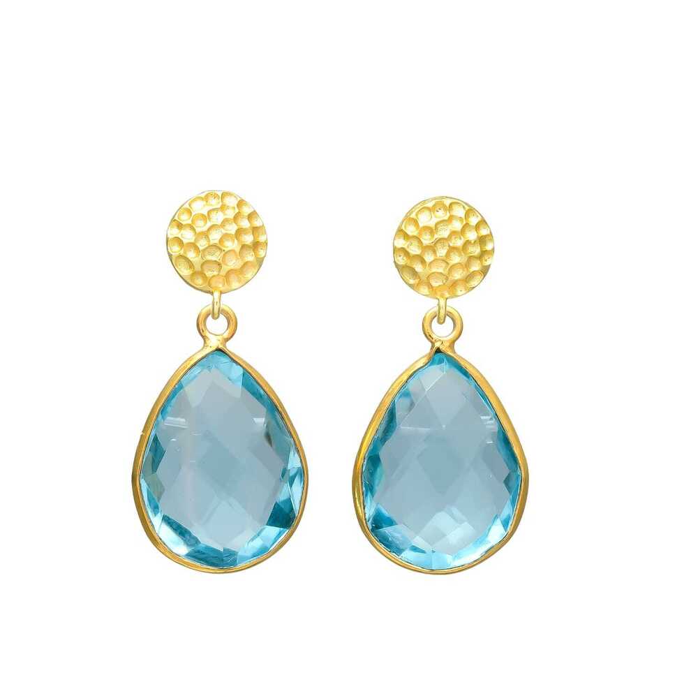 New arrival woman blue quartz gemstone gold plated earring