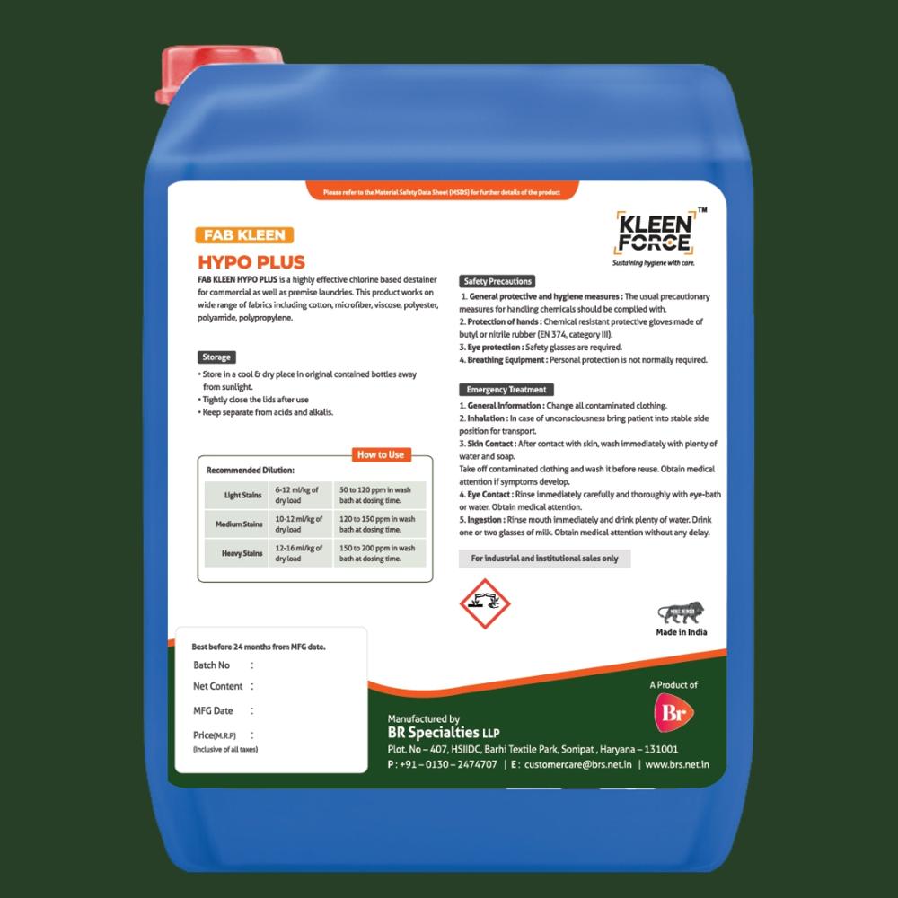 Kleen Force Fab kleen Hypo Plus Destainer for Commercial Laundries