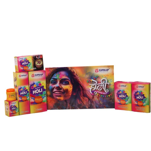 Holi Festival Kit - Plastic Rectangular | Four Vibrant Colors: Red Yellow Pink & Blue Easy to Store in Separate Containers