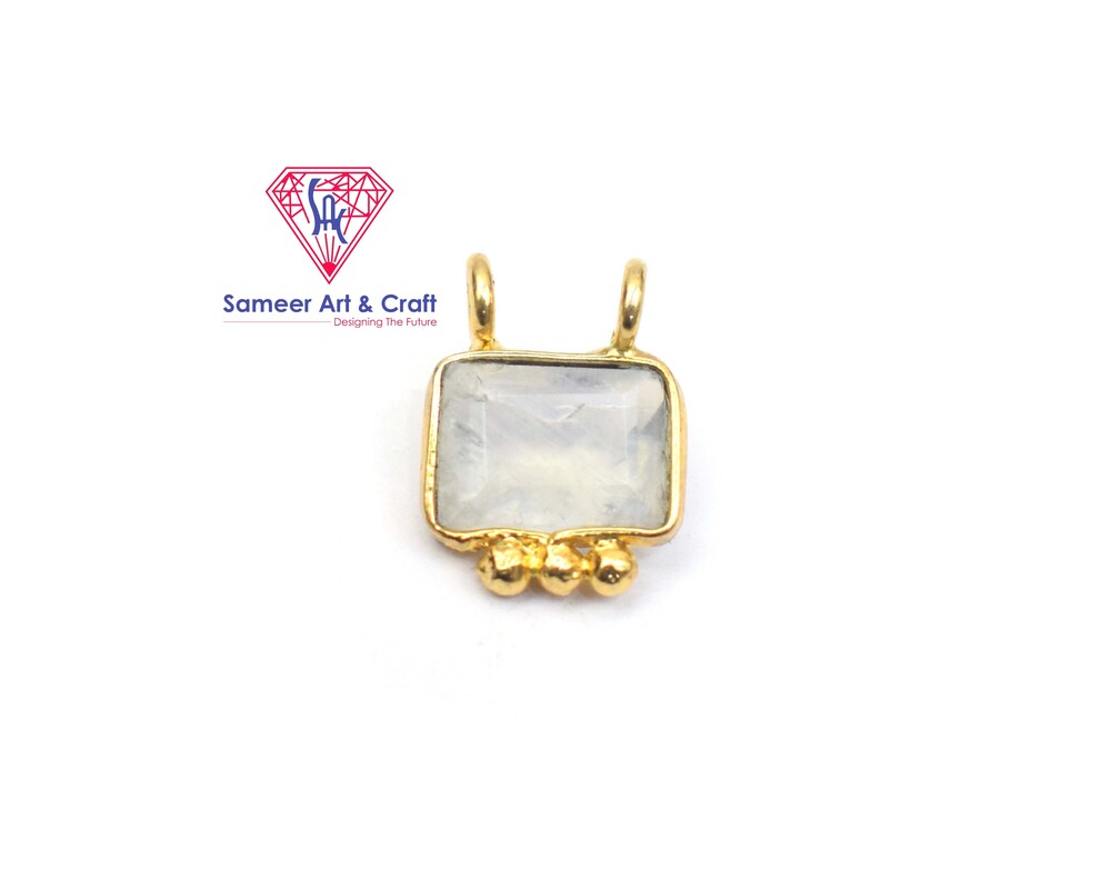 Brass  With 18K Gold Plated Natural Gemstone Handmade Bezel Pendant