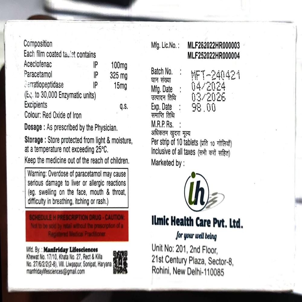 Aceclofenac Paracetamol And Serratiopeptidase Tablets - Dosage Form: Solid
