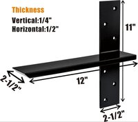 Solid Heavy Duty Steel Countertop Support Floating Bracket Hardware, T Shelf Bracket, (12 INCH, 1)