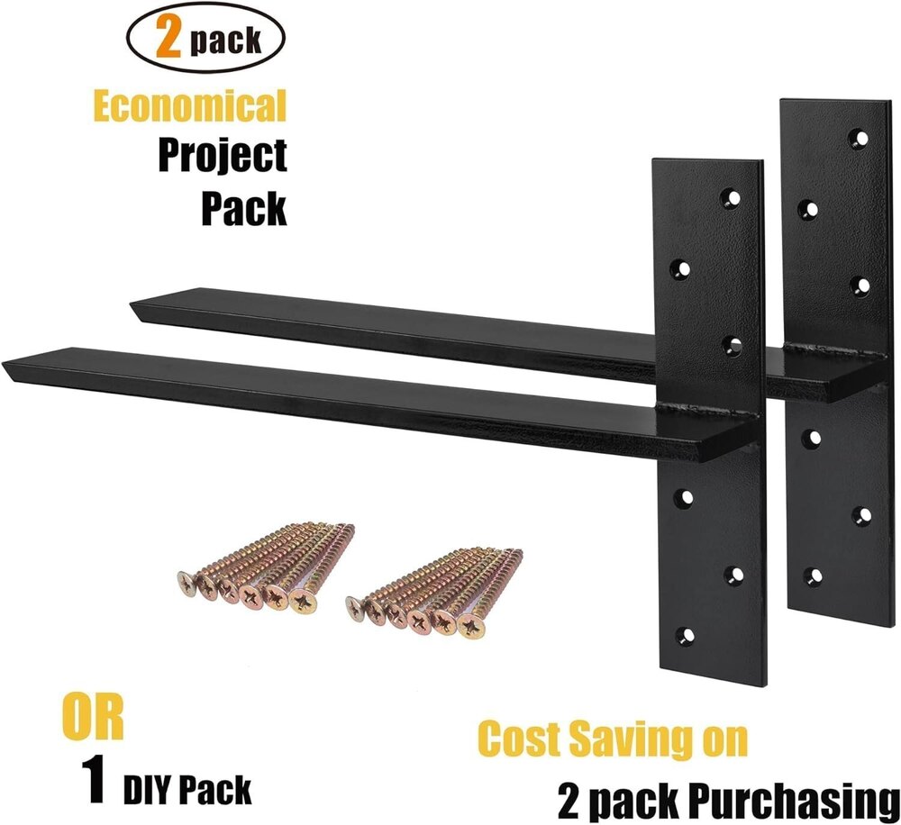 Solid Heavy Duty Steel Countertop Support Floating Bracket Hardware, T Shelf Bracket, (12 INCH, 1)