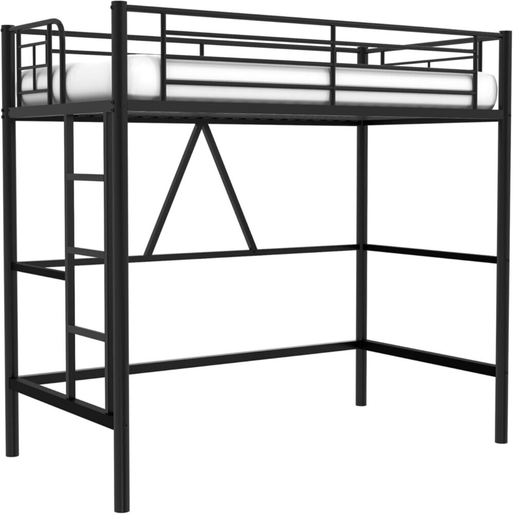 Metal Loft Bed Twin Size, Heavy Duty Bedframe with Removable Ladder and Safety Guardrail