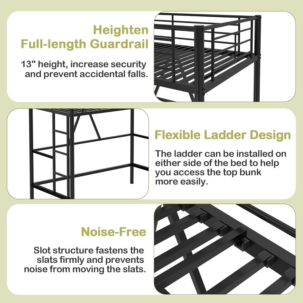 Metal Loft Bed Twin Size, Heavy Duty Bedframe with Removable Ladder and Safety Guardrail